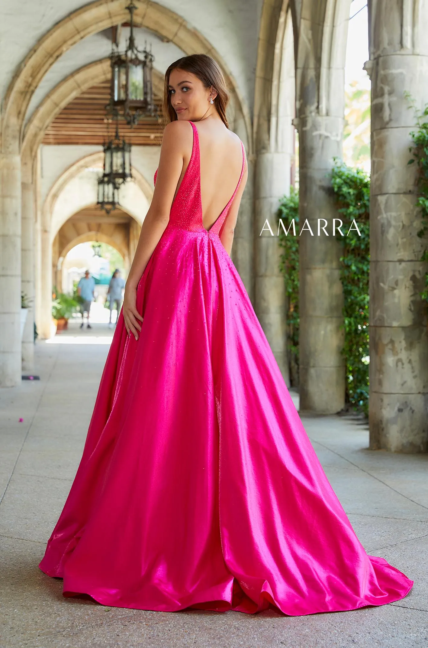 Amarra 87309 Size 2 Long A Line V Neck Prom Dress Pockets Backless Formal Ball Gown