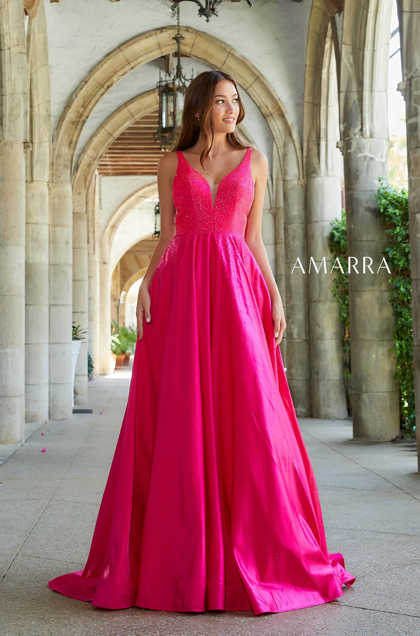 Amarra 87309 Size 2 Long A Line V Neck Prom Dress Pockets Backless Formal Ball Gown