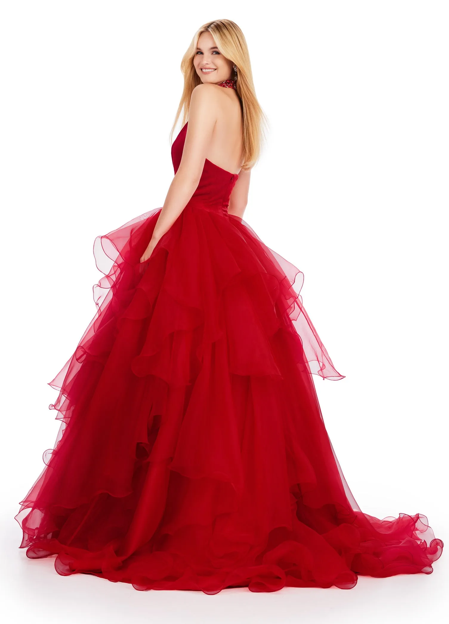 Ashley Lauren 11562 Long Prom Dress Organza Ball Gown Velvet Bustier Beaded Collar Formal Pageant