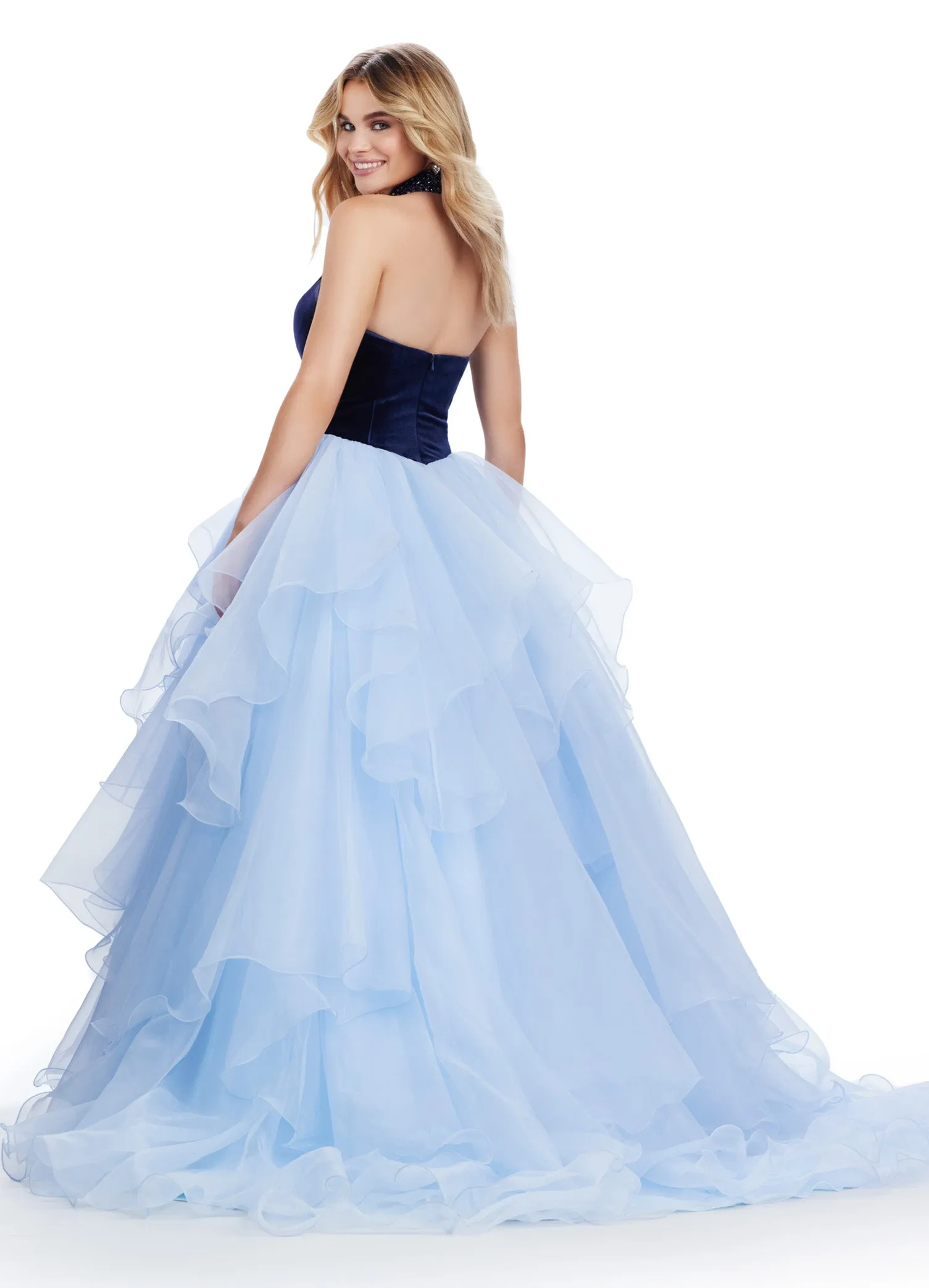 Ashley Lauren 11562 Long Prom Dress Organza Ball Gown Velvet Bustier Beaded Collar Formal Pageant