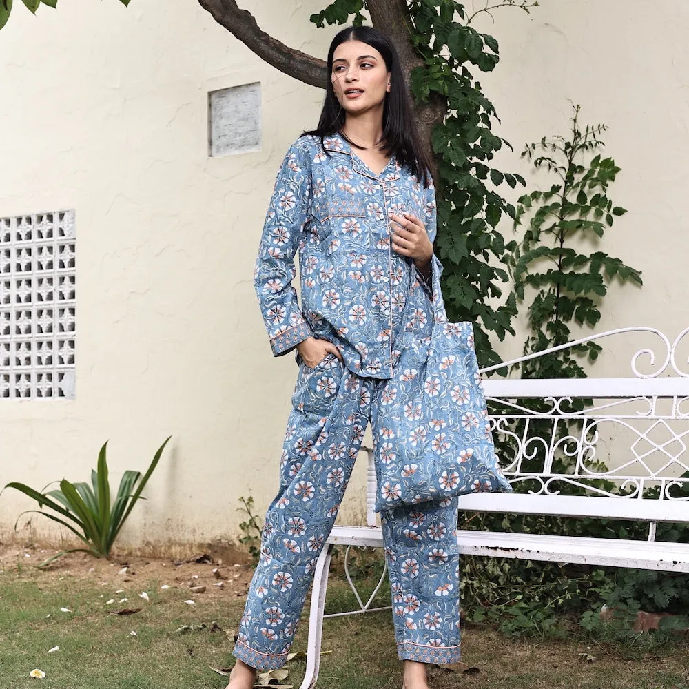 Block Printed Pajama Set: Fiord