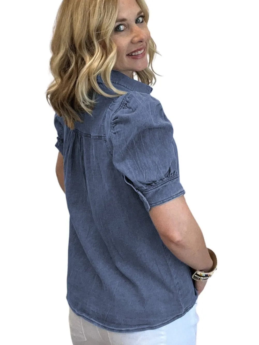 Blue Denim Button Up Top