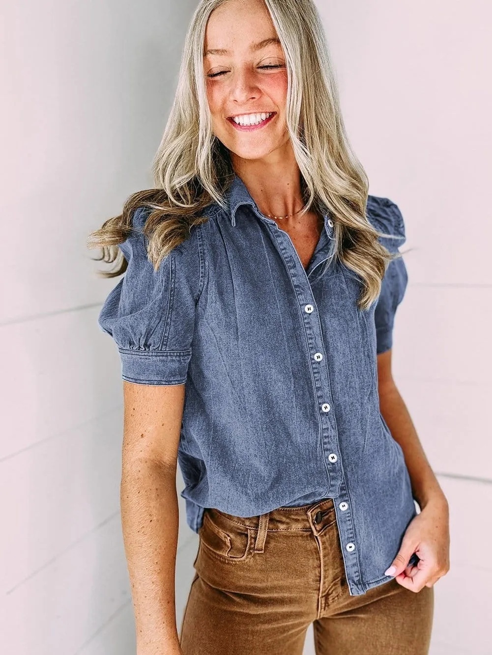 Blue Denim Button Up Top