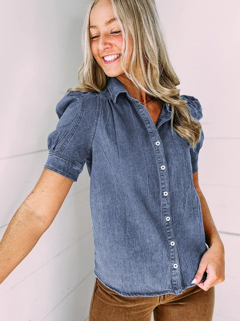Blue Denim Button Up Top