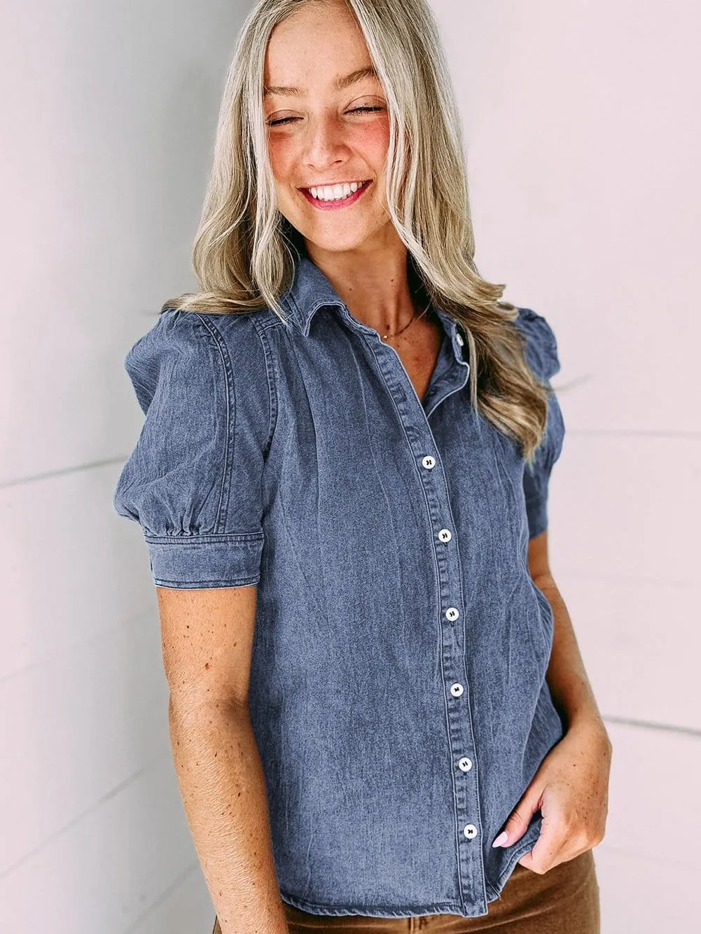Blue Denim Button Up Top