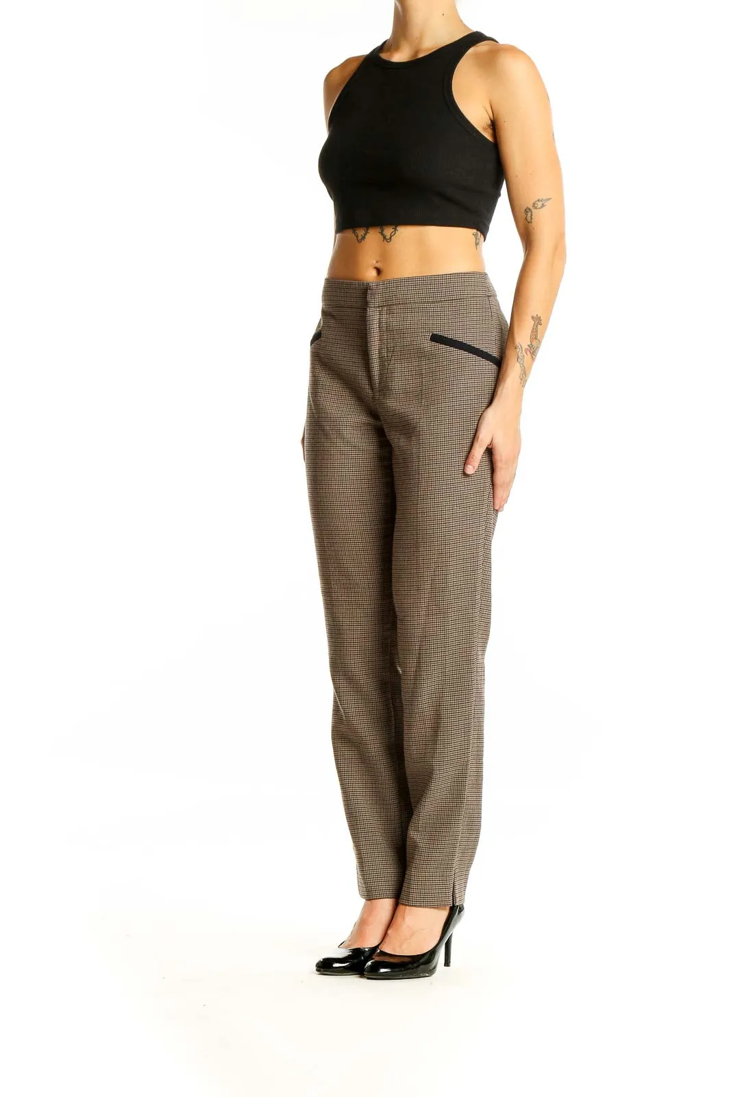 Brown Plaid Tailored Trousers
