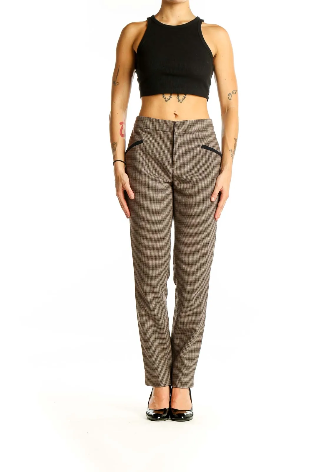 Brown Plaid Tailored Trousers