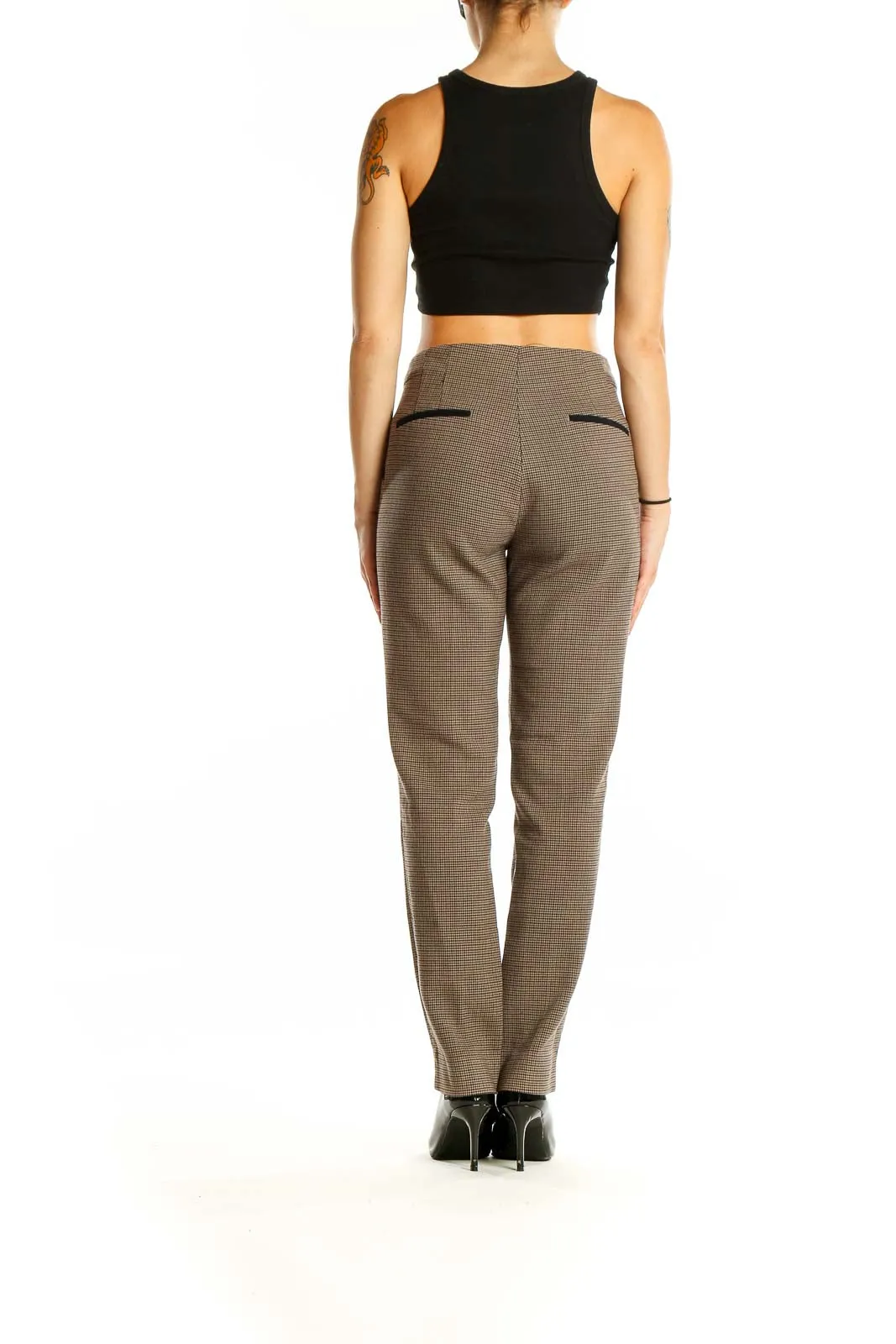Brown Plaid Tailored Trousers