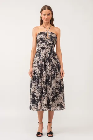 Cora Floral Halter Midi Dress Black