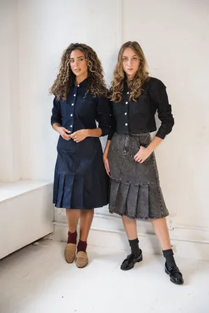 Denim Pleated Skirt