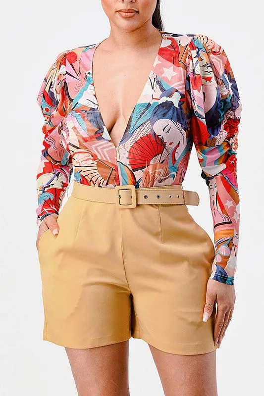 Flowy Fun: Kimono Print Chiffon Romper (Made in USA)