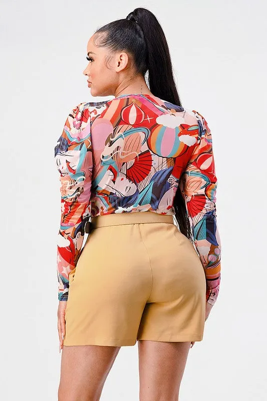 Flowy Fun: Kimono Print Chiffon Romper (Made in USA)