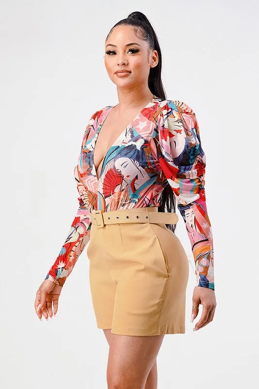 Flowy Fun: Kimono Print Chiffon Romper (Made in USA)