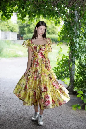 Fluffy Yellow Floral Dress
