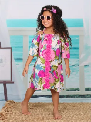 Girls Center Trimmed Off the Shoulder Boho Dress