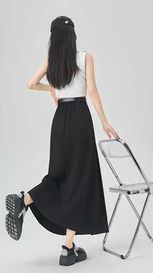 Gray Pleated A-Line Maxi Skirt