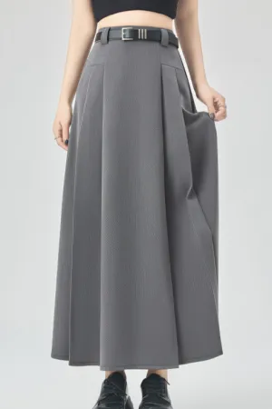 Gray Pleated A-Line Maxi Skirt