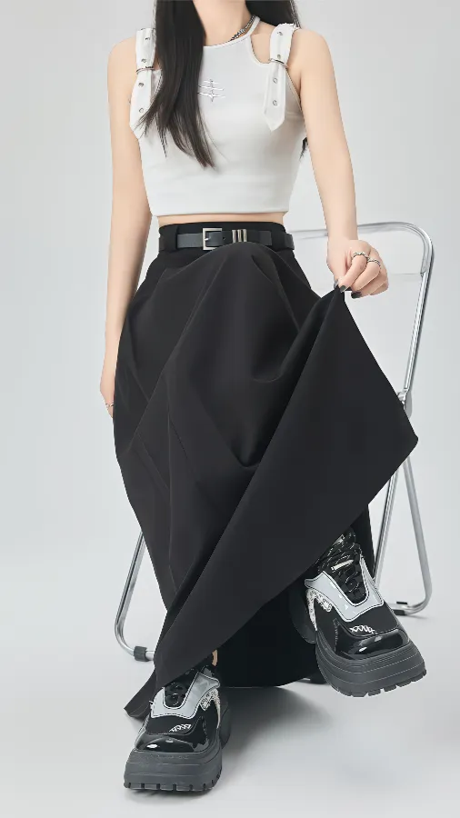 Gray Pleated A-Line Maxi Skirt