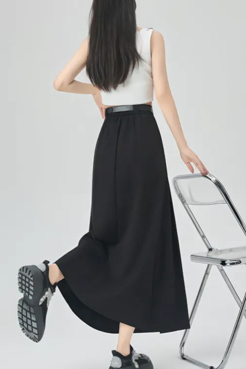 Gray Pleated A-Line Maxi Skirt