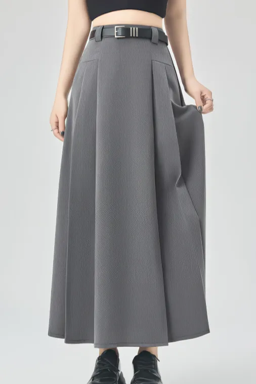 Gray Pleated A-Line Maxi Skirt