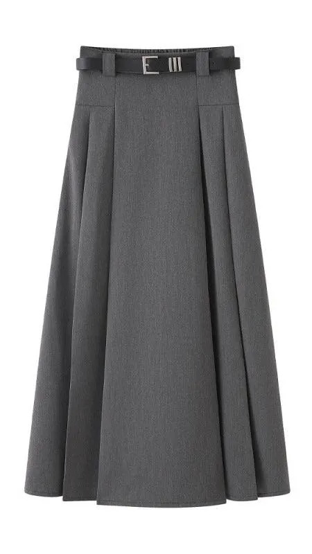 Gray Pleated A-Line Maxi Skirt