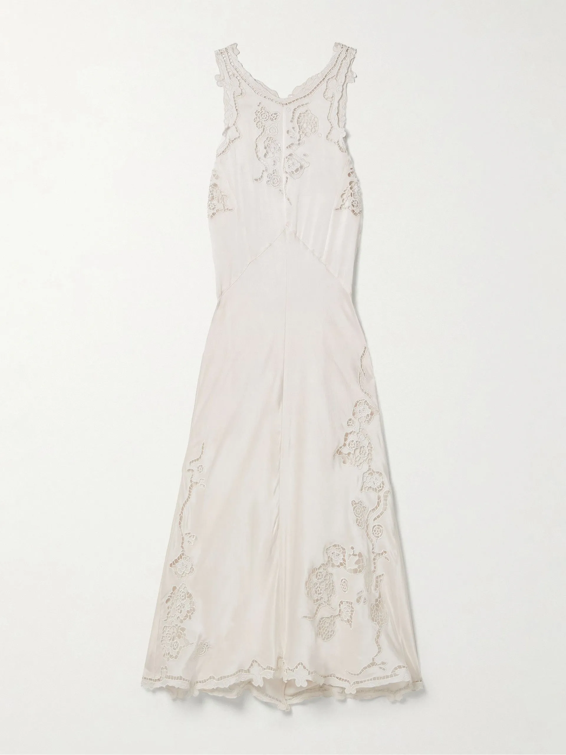 Jadel open-back guipure lace-trimmed silk-blend satin midi dress