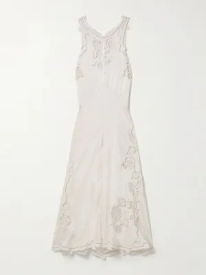 Jadel open-back guipure lace-trimmed silk-blend satin midi dress