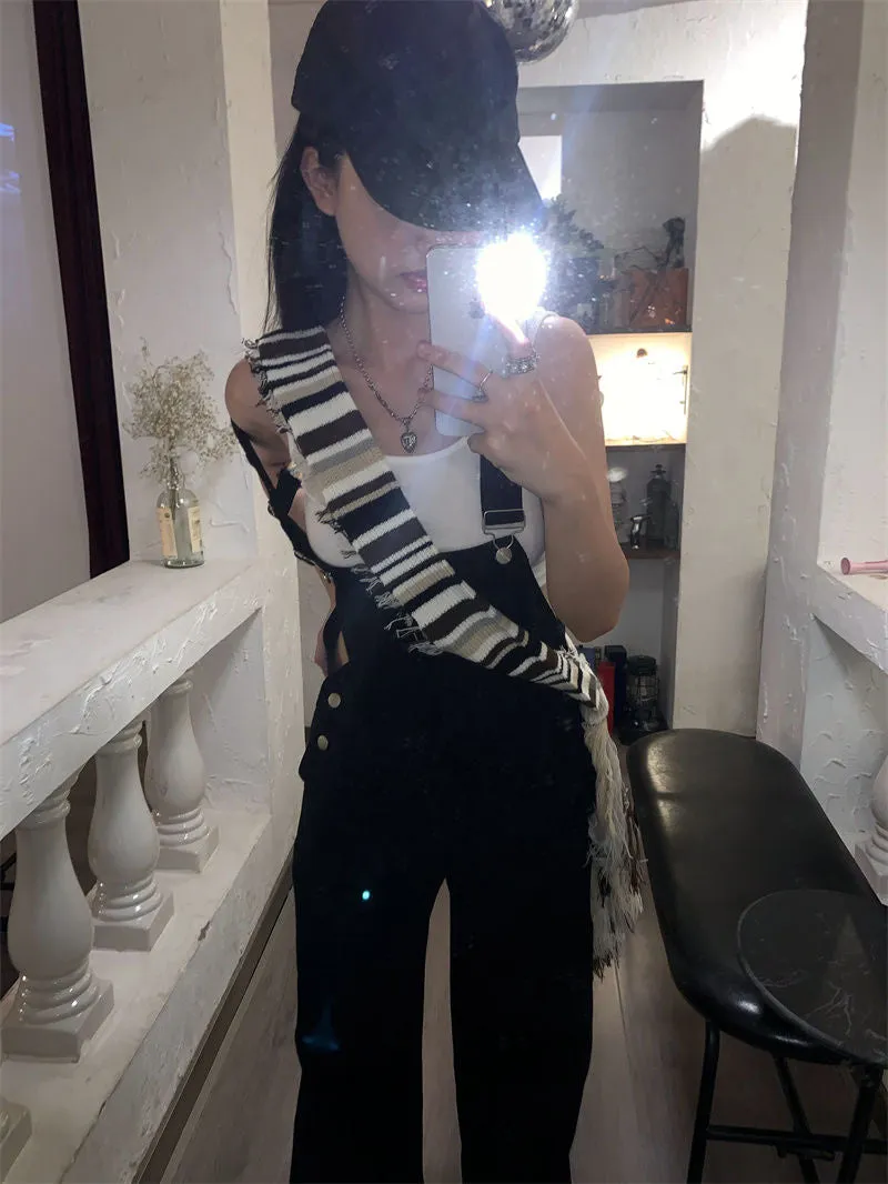 Loose Wide Leg Style Black Denim Jumpsuits