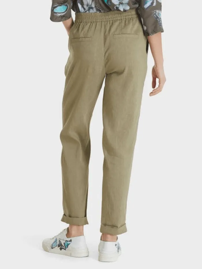 Marc Cain Collections Khaki Green Linen Trousers SC 81.59 W47 COL 590
