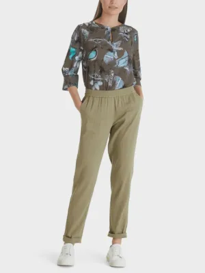 Marc Cain Collections Khaki Green Linen Trousers SC 81.59 W47 COL 590