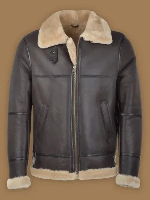 Men's Dark Brown RAF Bomber Shearling Leather Jacket
