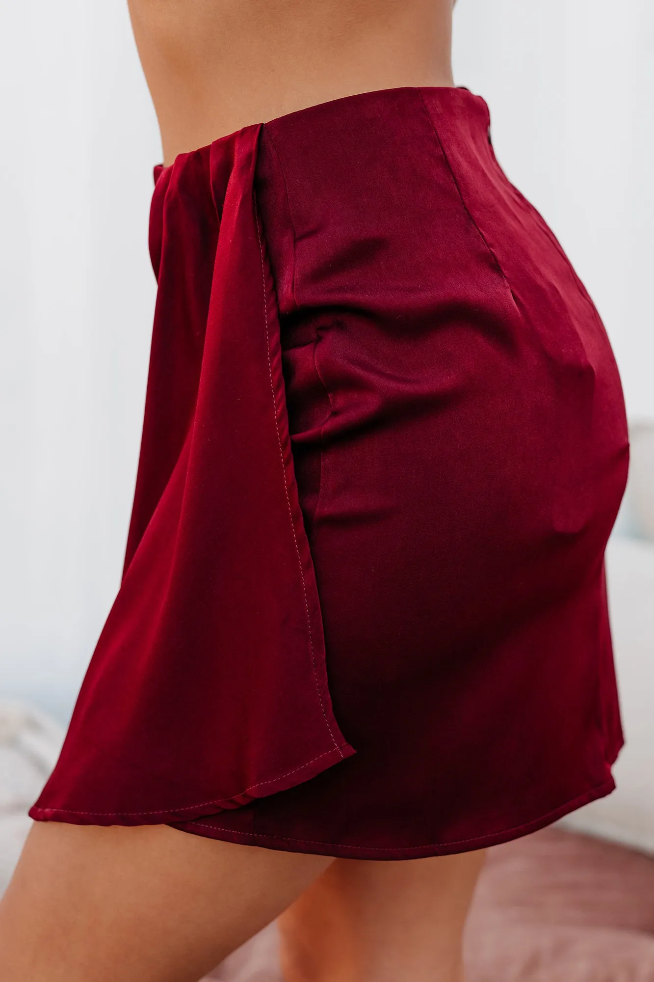 Merlot On My Mind Satin Mini Skirt (Wine)