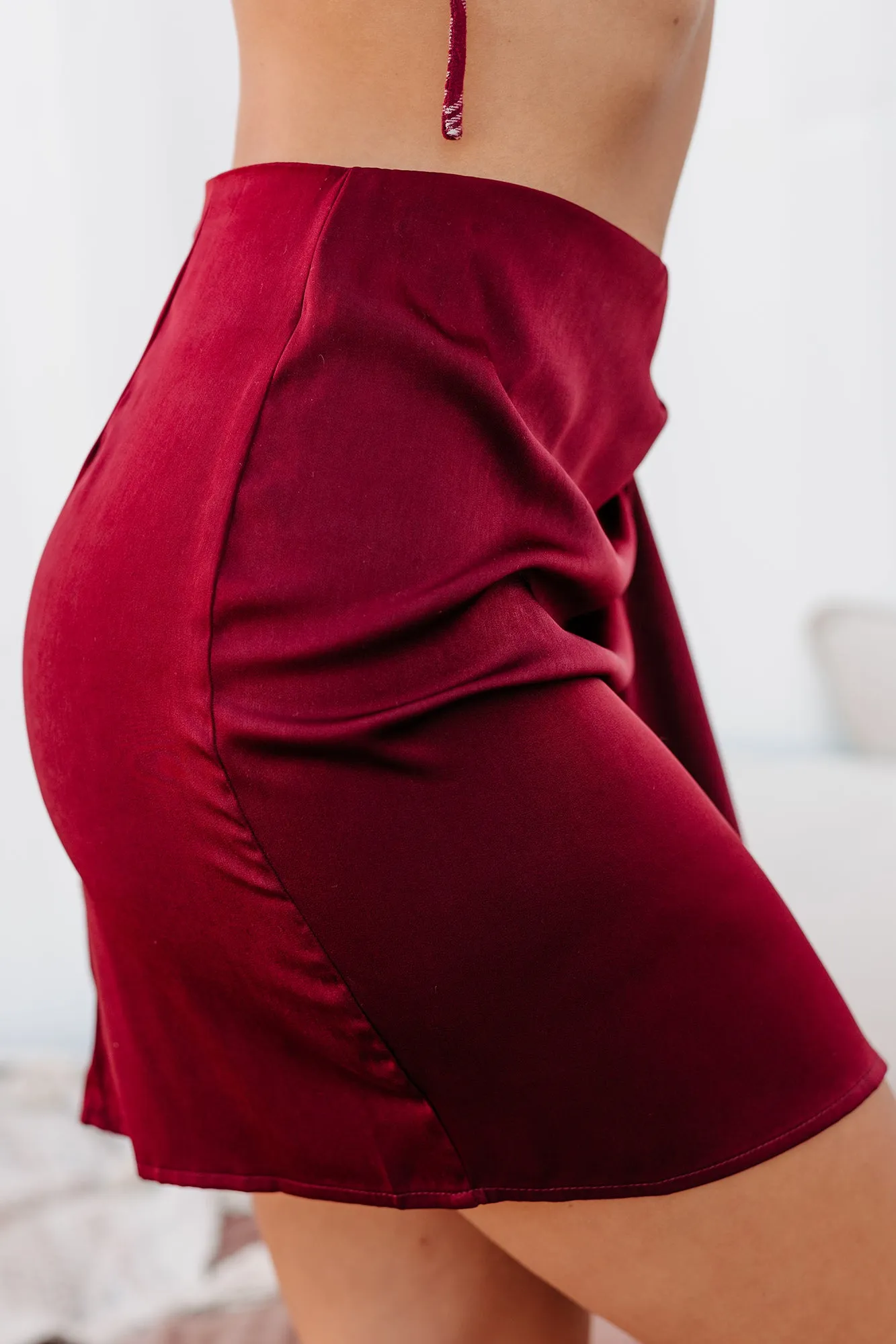 Merlot On My Mind Satin Mini Skirt (Wine)