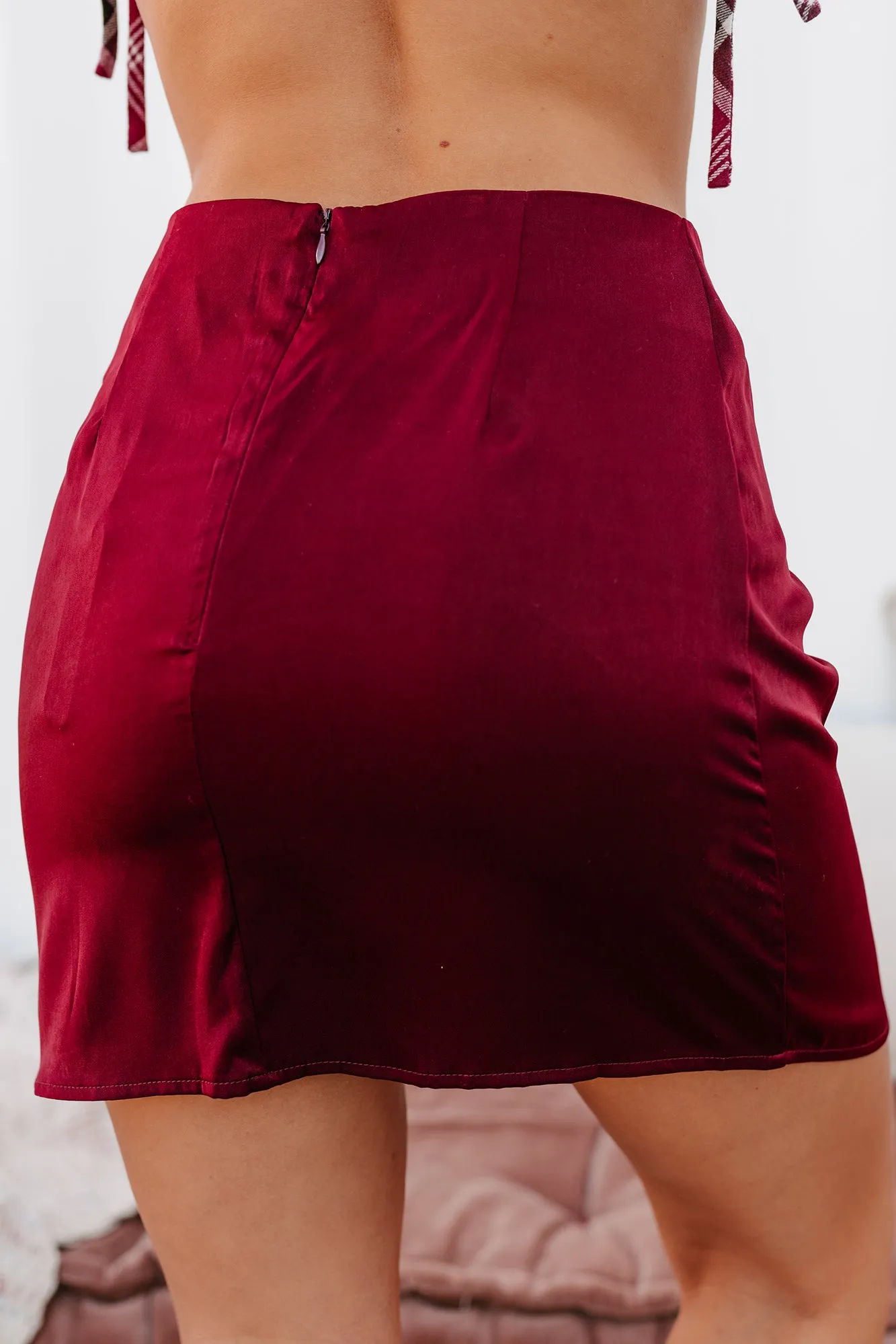 Merlot On My Mind Satin Mini Skirt (Wine)