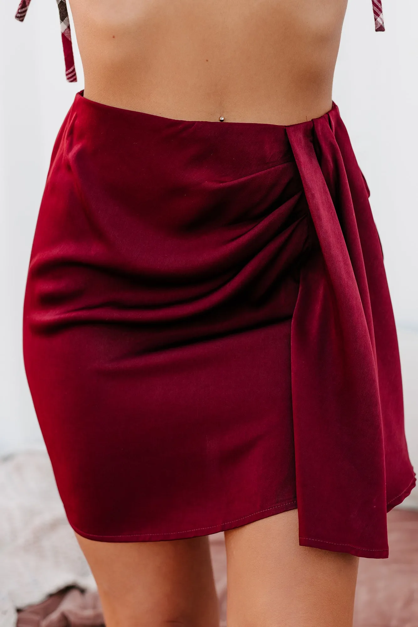 Merlot On My Mind Satin Mini Skirt (Wine)