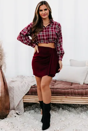 Merlot On My Mind Satin Mini Skirt (Wine)