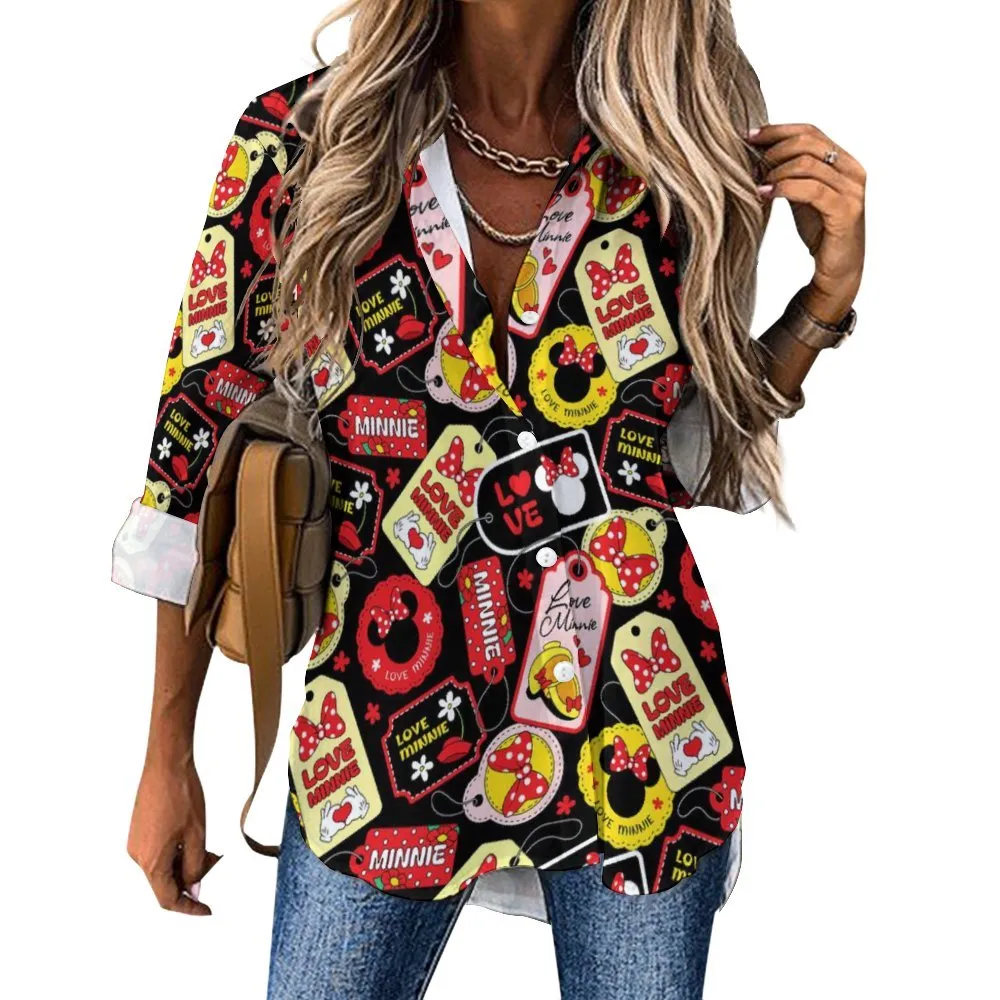 Minnie Tags Long Sleeve Button Up Blouse