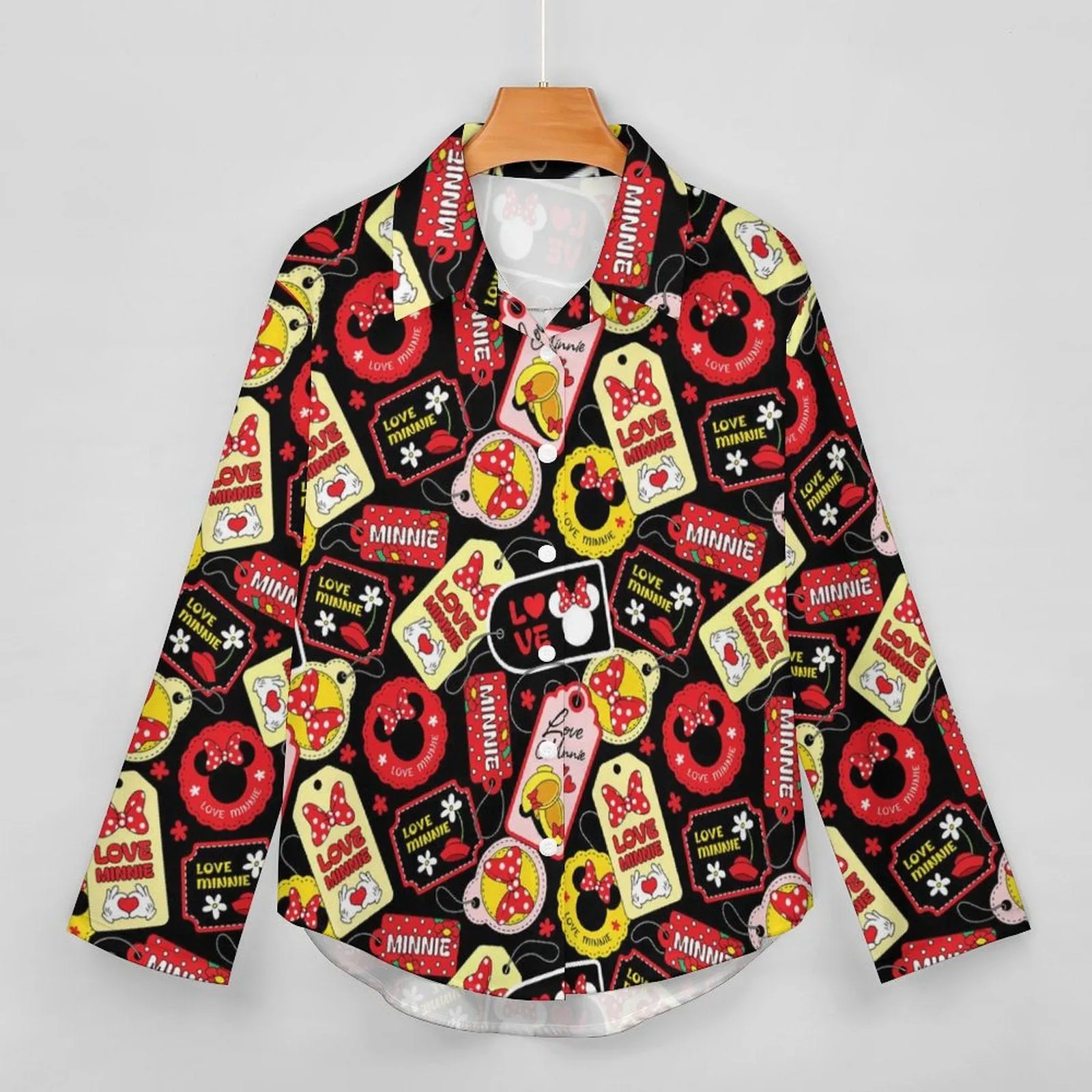 Minnie Tags Long Sleeve Button Up Blouse