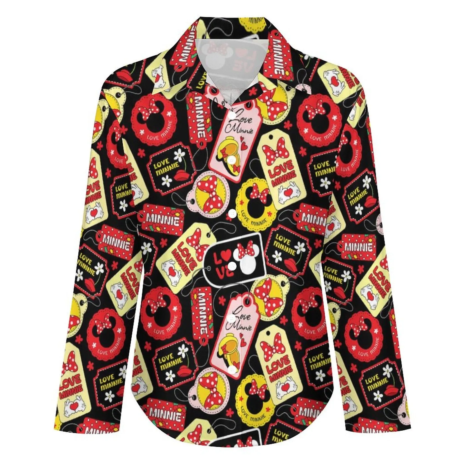 Minnie Tags Long Sleeve Button Up Blouse