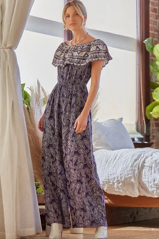 Navy Print Romper