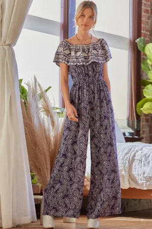 Navy Print Romper