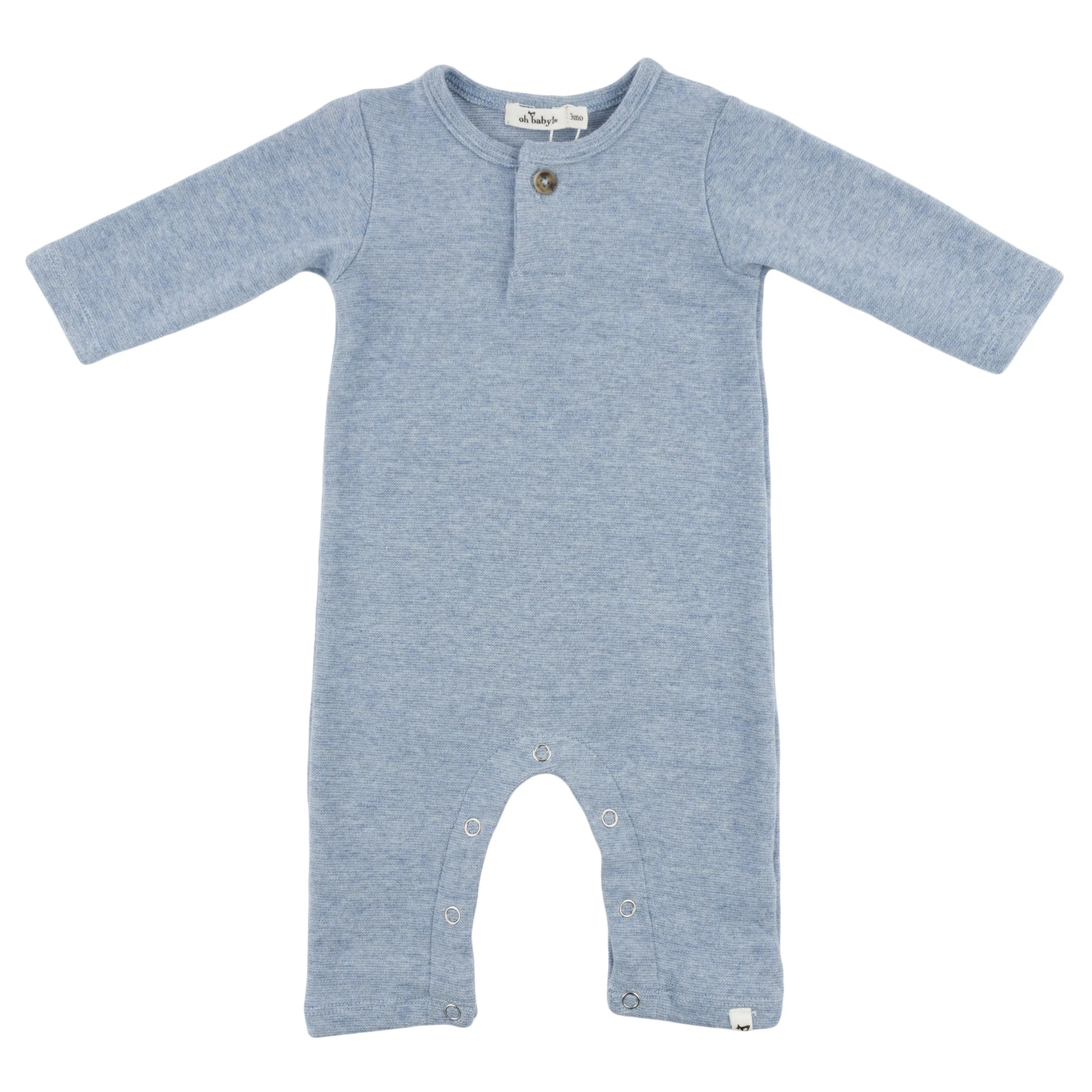 oh baby! Mini Stripe One Button Long Romper - Denim