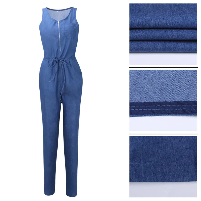 One Piece Denim Romper With Belt
