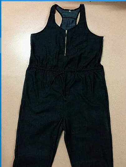 One Piece Denim Romper With Belt