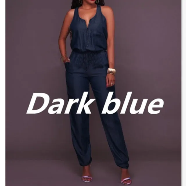One Piece Denim Romper With Belt