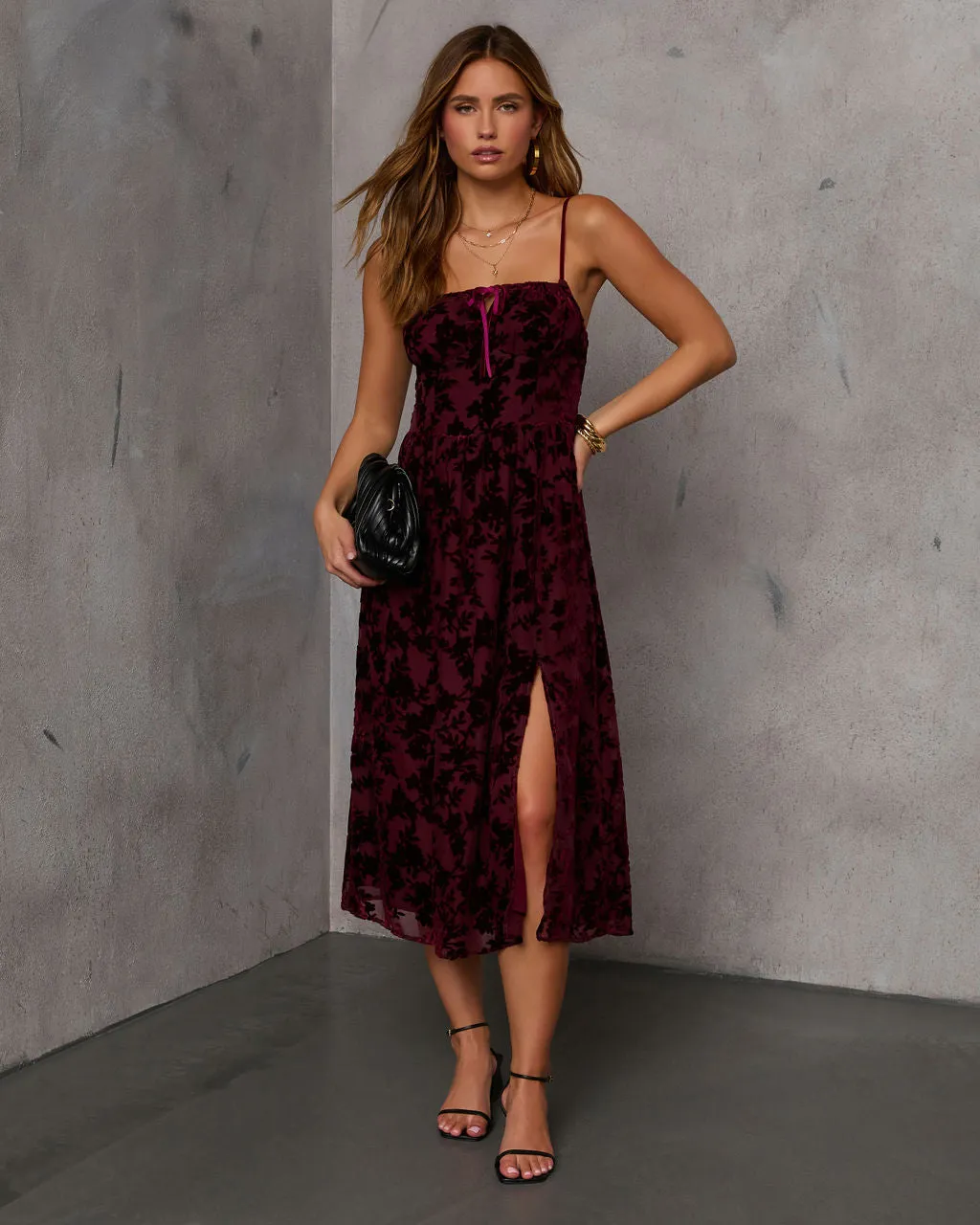 Only Yours Mesh Burnout Velvet Midi Dress