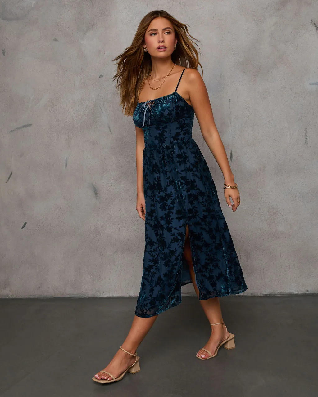 Only Yours Mesh Burnout Velvet Midi Dress
