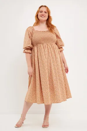 Plus Size Floral Smocked Midi Dress