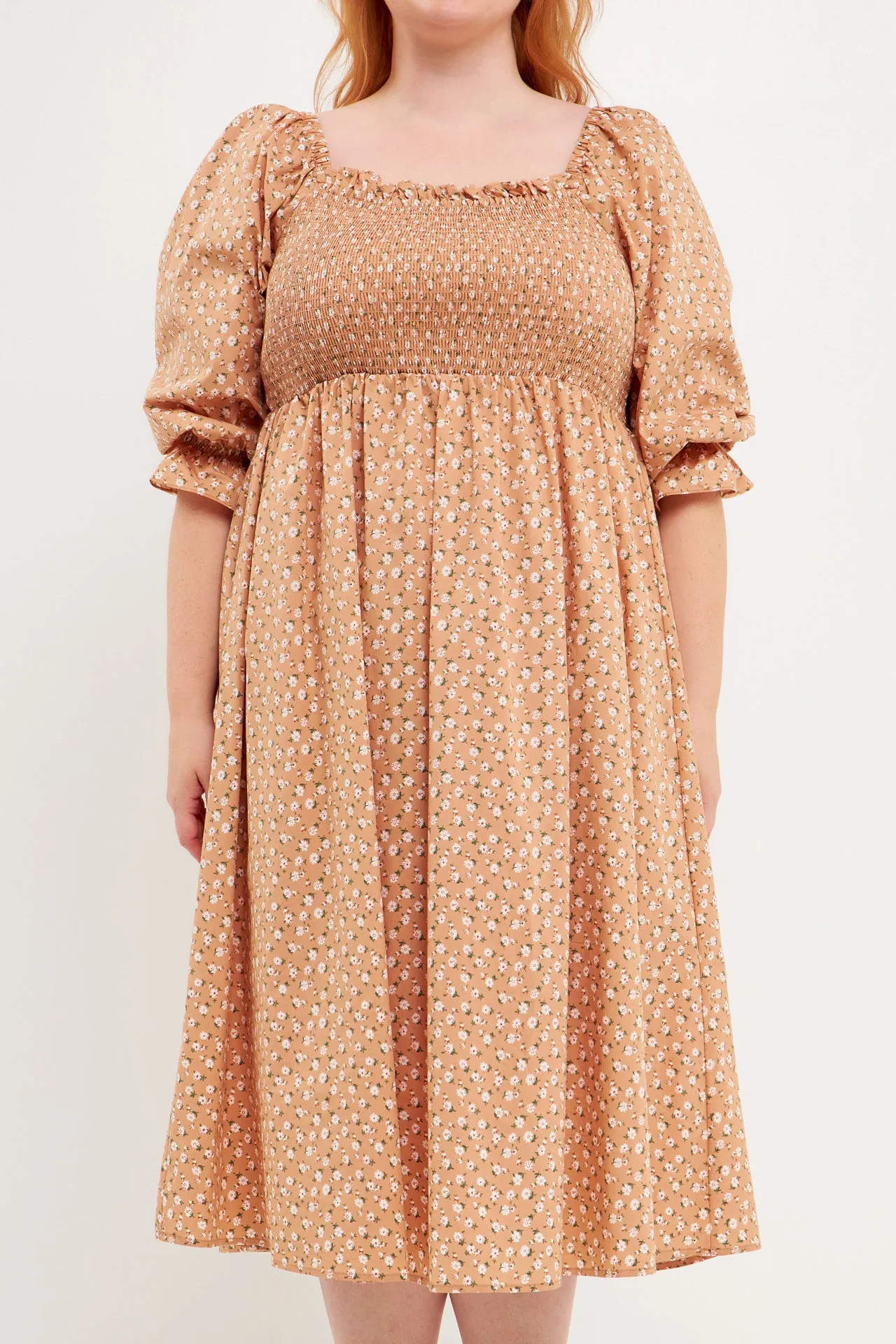 Plus Size Floral Smocked Midi Dress