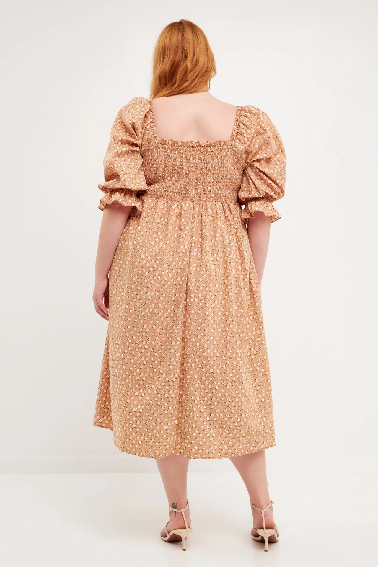 Plus Size Floral Smocked Midi Dress